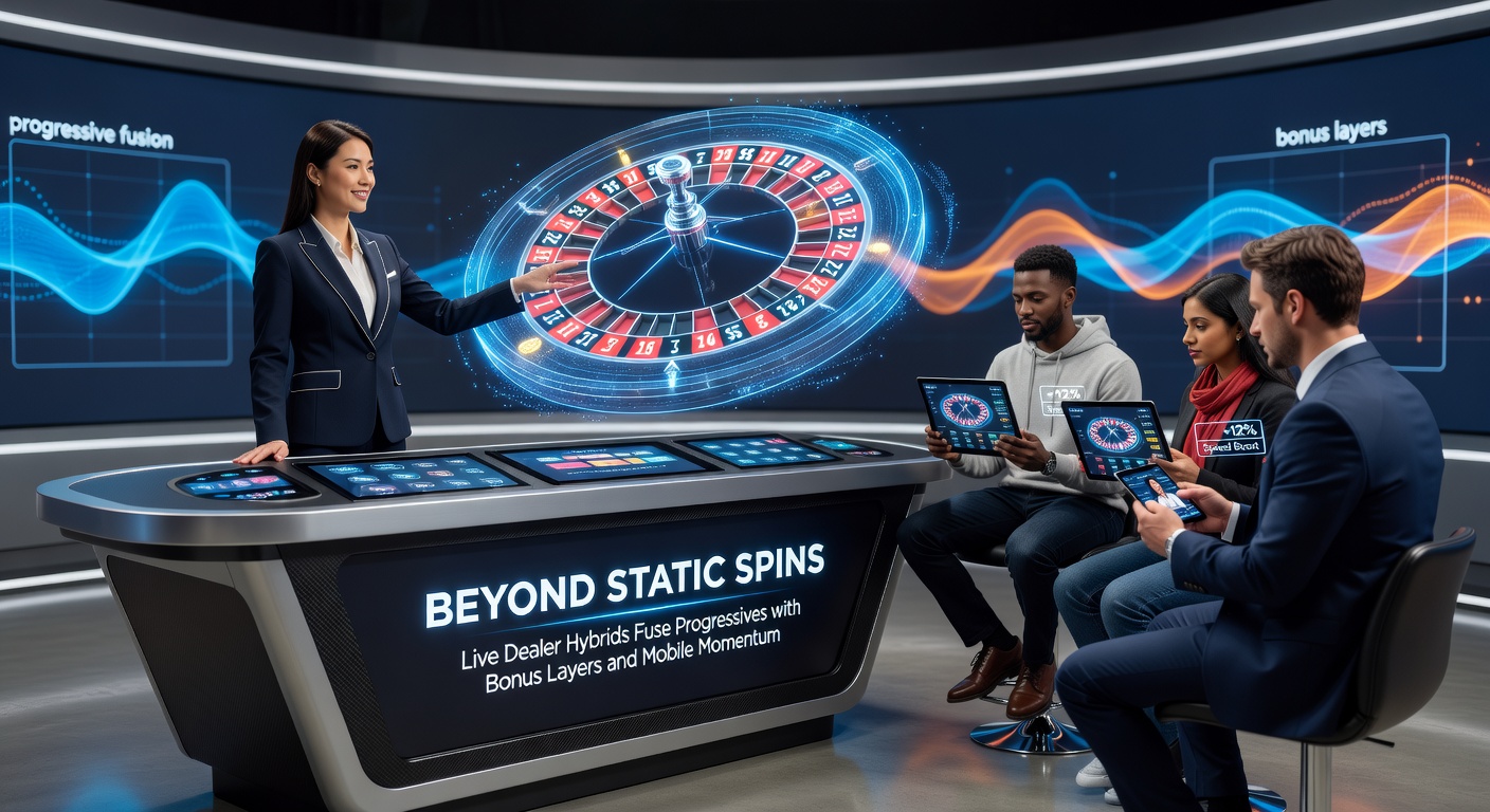 Mobile device screen capturing a live dealer announcing a bonus layer activation in a progressive hybrid game, with jackpot counter nearing payout