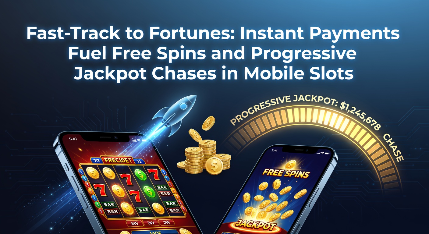 A vibrant mobile slot screen showing a progressive jackpot meter climbing alongside free spin icons and an instant payment confirmation notification