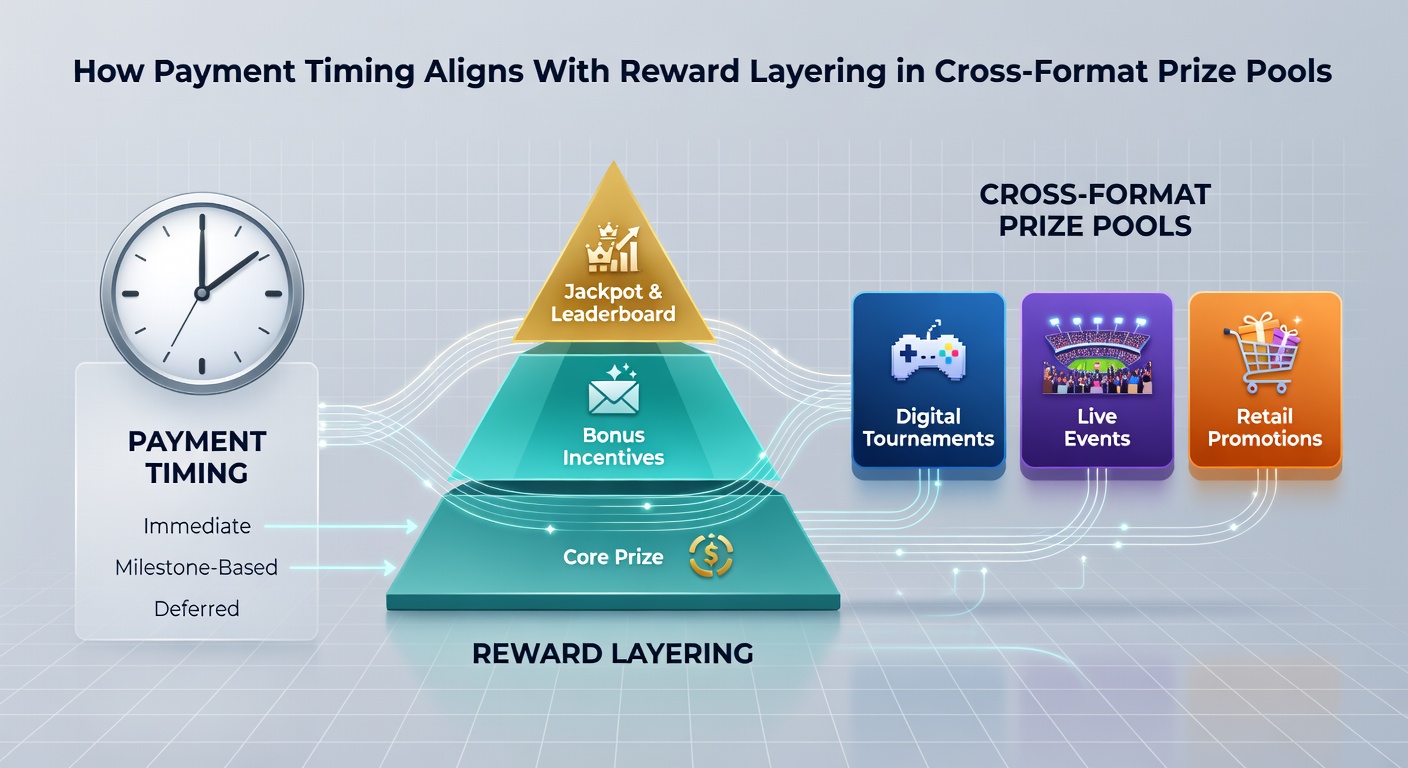 Illustration of synchronized payment and reward timelines in mobile and desktop prize pool interfaces
