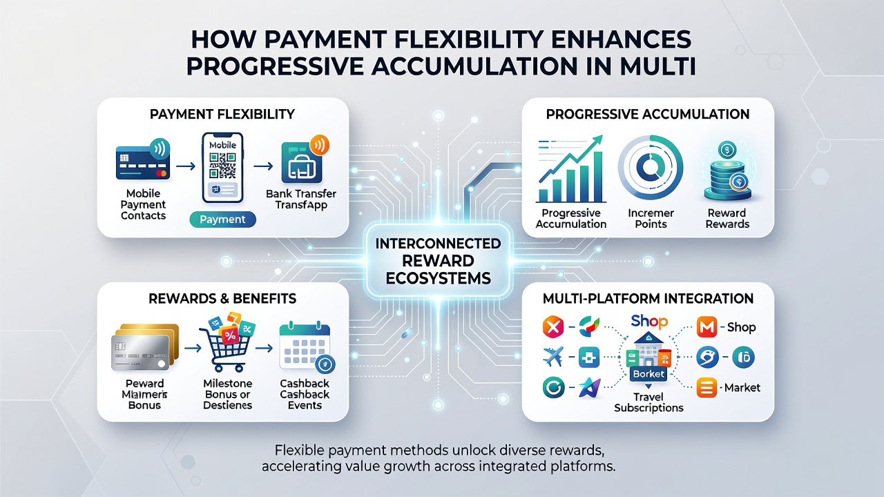 Illustration of multi-modal slot interfaces connected through flexible payment and reward networks