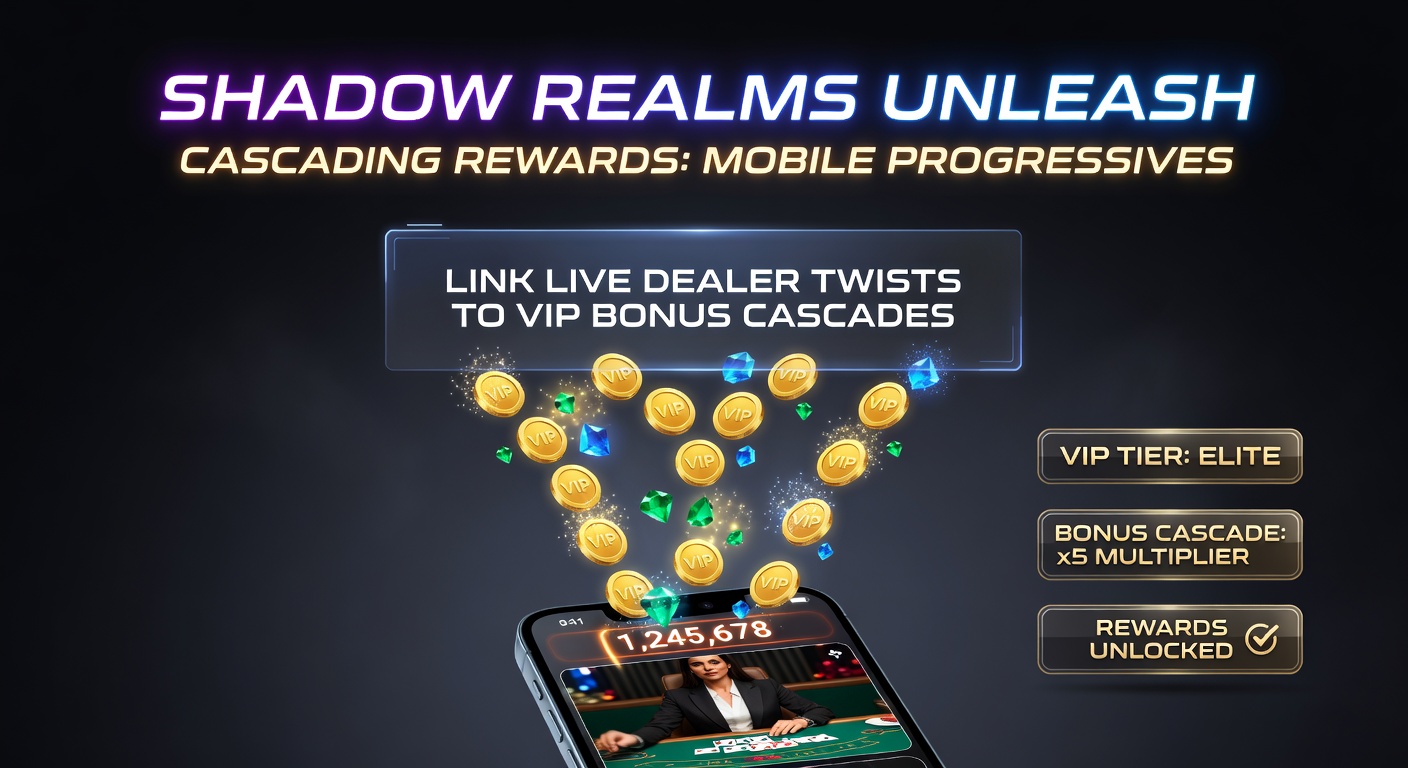Vibrant Shadow Realms slot interface showing cascading symbols, glowing progressive jackpots, and live dealer elements on a mobile screen
