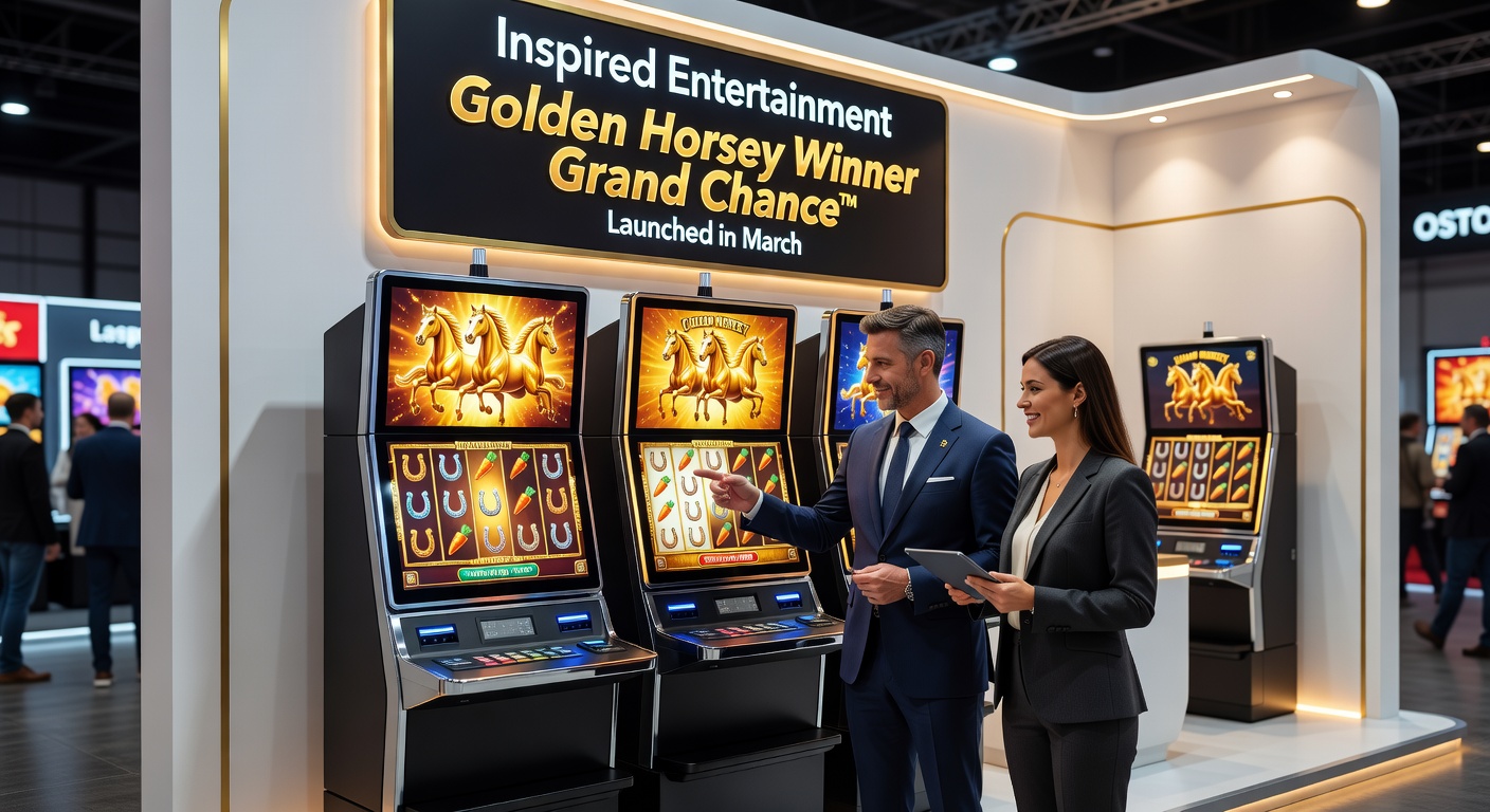 Close-up view of Golden Horsey Winner Grand Chance™ gameplay interface highlighting reels, golden horse symbols, and bonus chance meters
