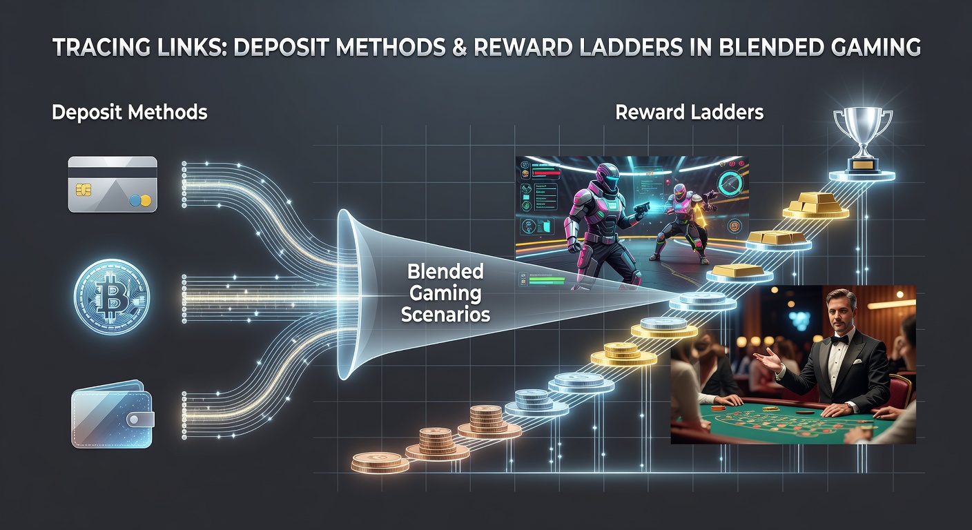Digital interface showing deposit options connected to progressive reward tiers in hybrid casino gaming environments
