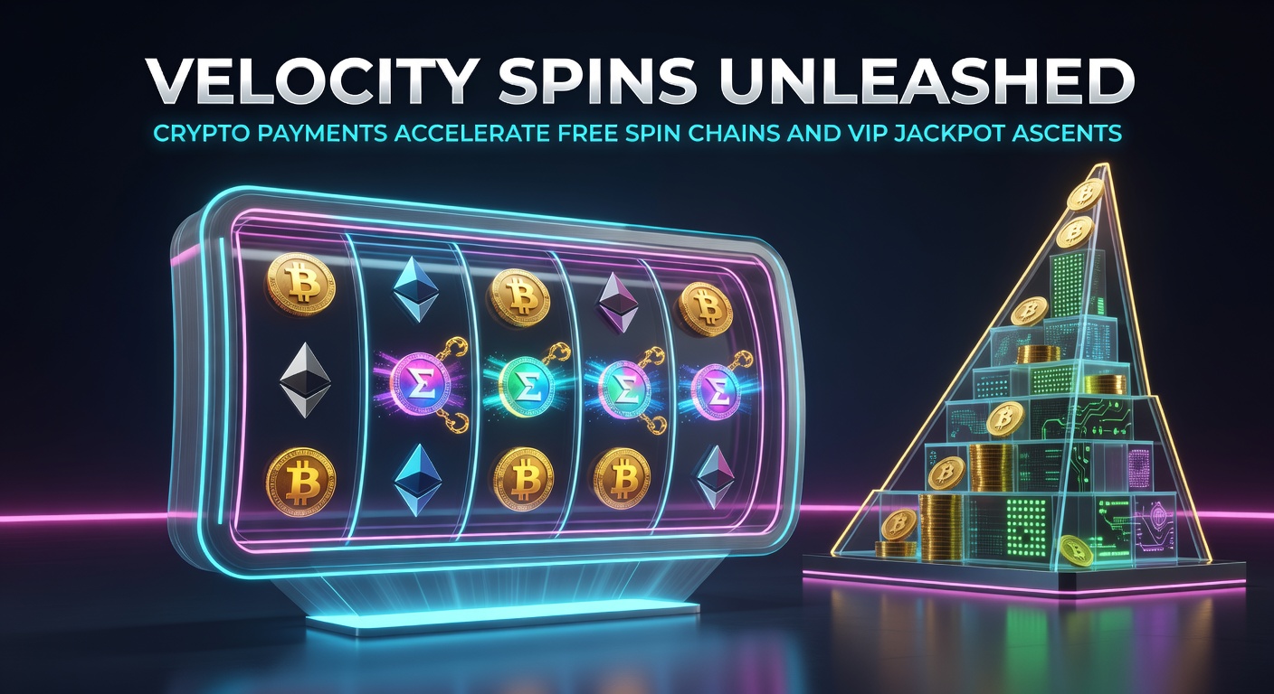 Dynamic slot reels spinning with cryptocurrency icons overlayed, symbolizing fast-paced crypto payments fueling free spins and jackpots